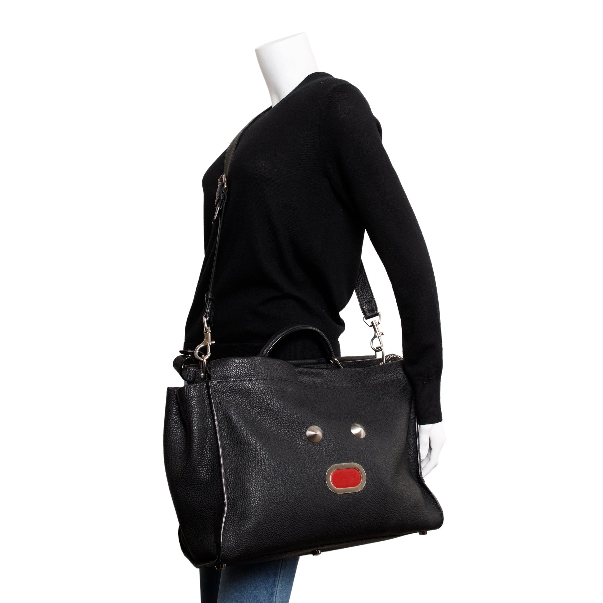 Fendi Black Calfskin Leather Faces XL Peekaboo Bag