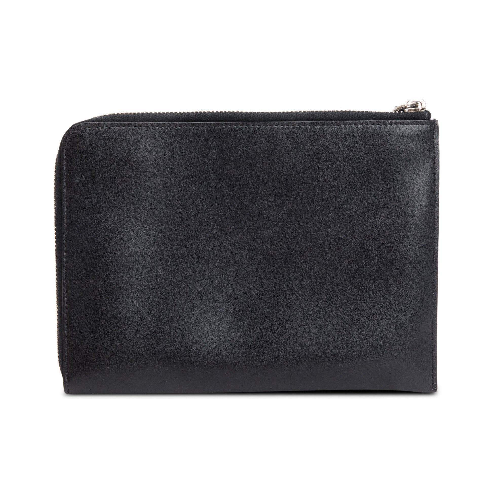 Fendi Black Calfskin Leather Studded Heart Zip Around Clutch