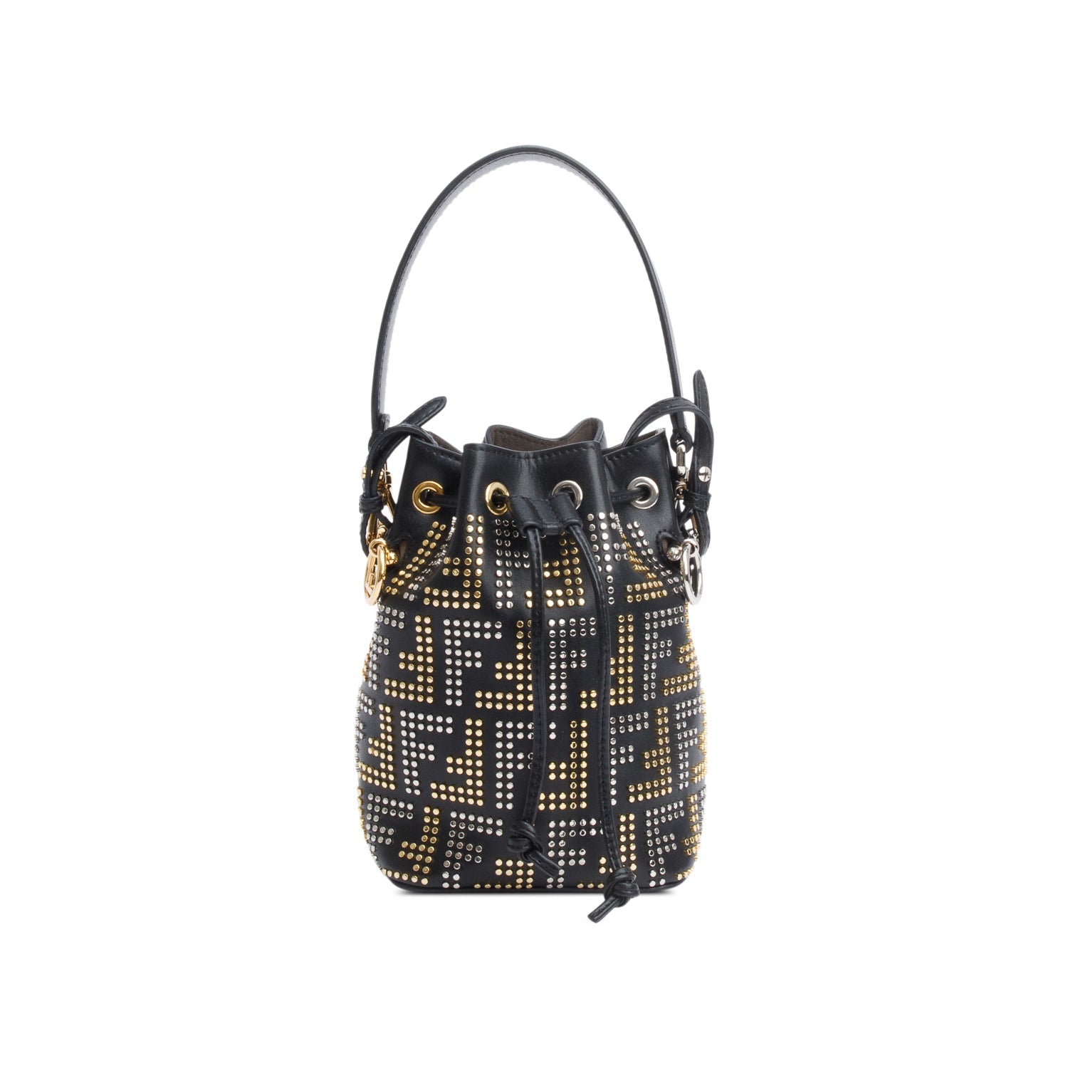 Fendi Black FF Studded Calfskin Leather Mini Mon Tresor Bucket Bag