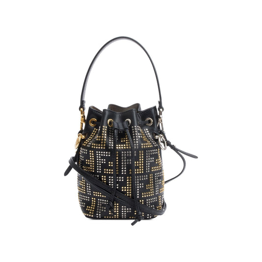 Fendi Black FF Studded Calfskin Leather Mini Mon Tresor Bucket Bag