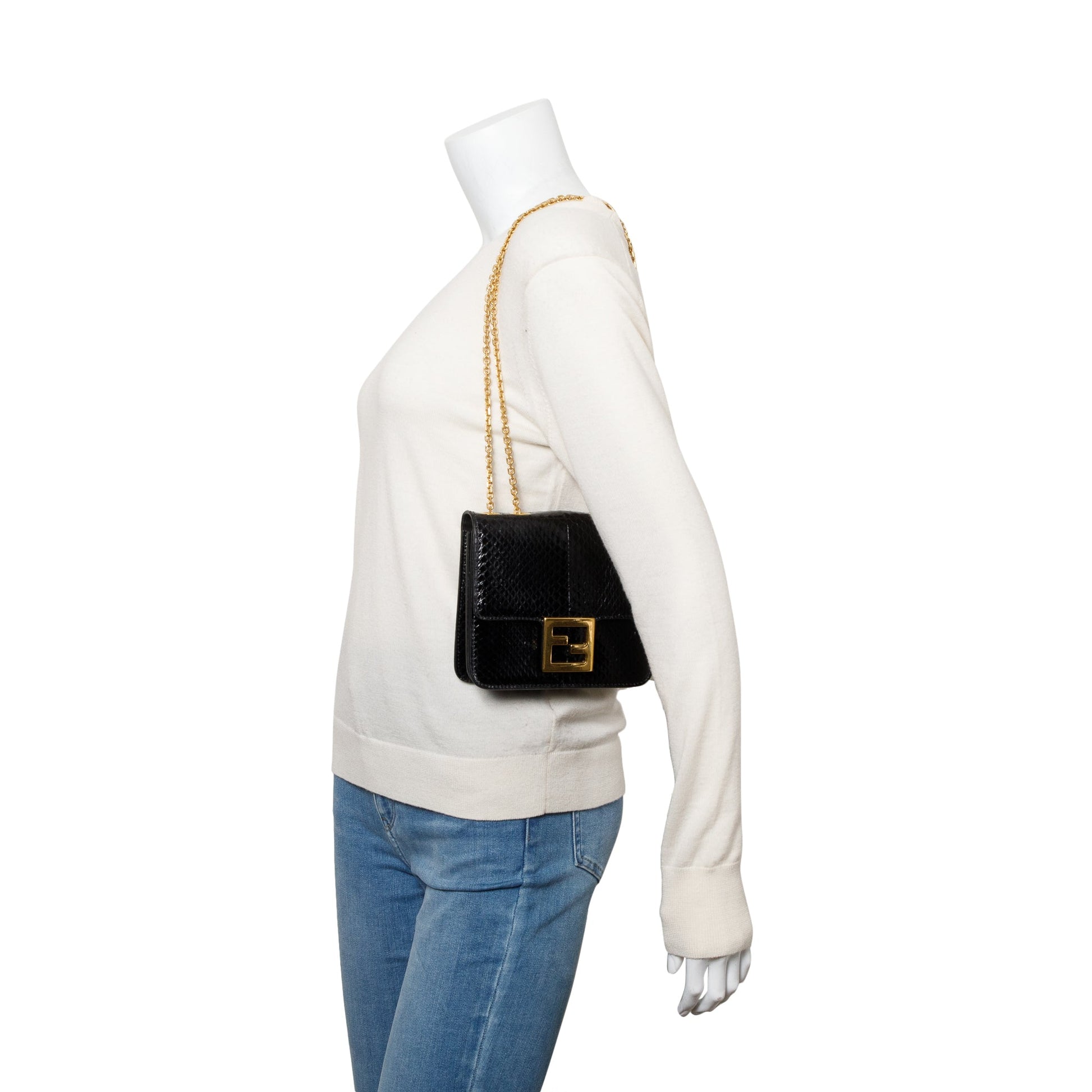 Fendi Black Snakeskin Fab Crossbody Bag