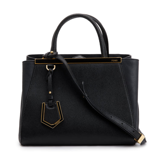Fendi Black Vitello Elite Leather Petite 2Jours Tote