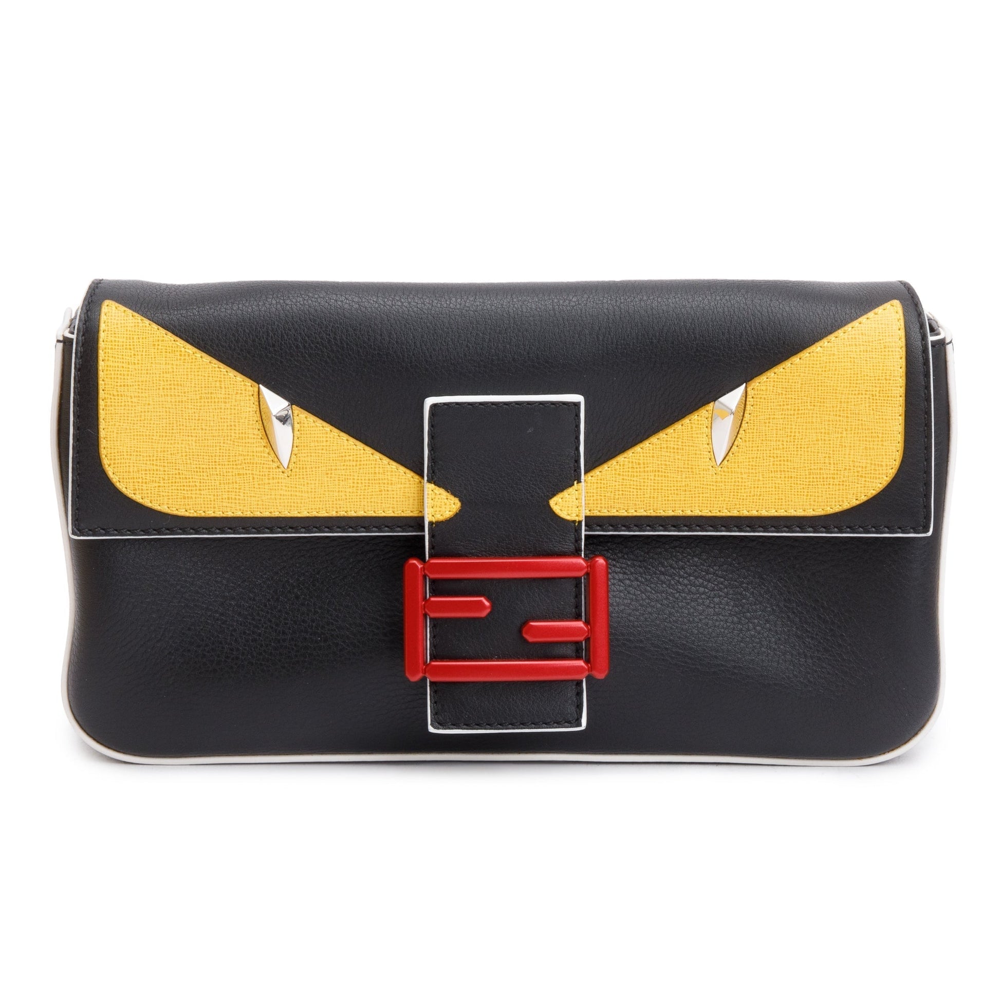 Fendi Black/Yellow Calf Leather Monster Eye Convertible Baguette Bag