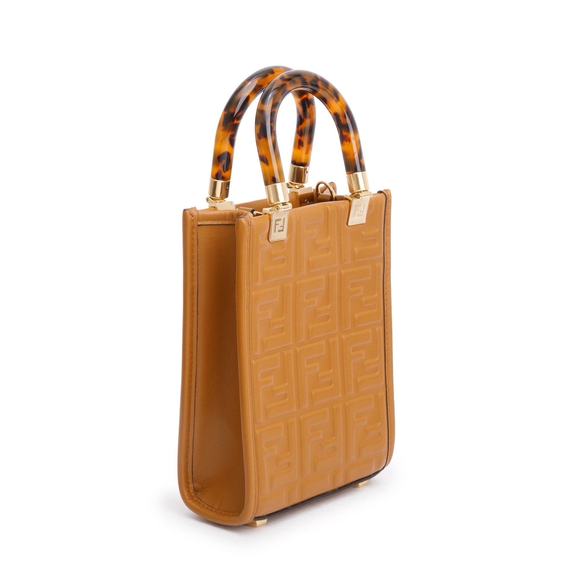 Fendi Brown FF Embossed Leather Mini Sunshine Shopper Tote