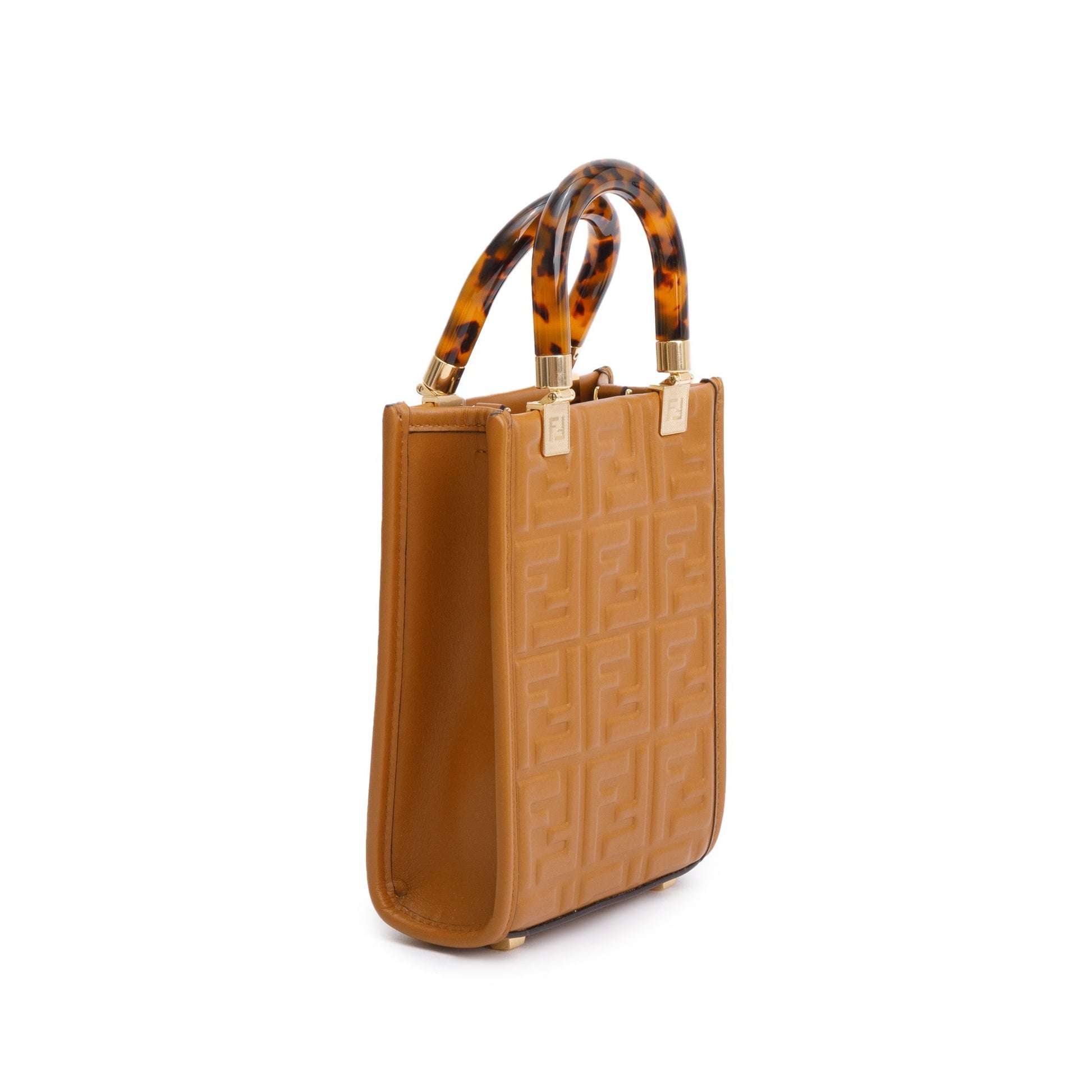 Fendi Brown FF Embossed Leather Mini Sunshine Shopper Tote