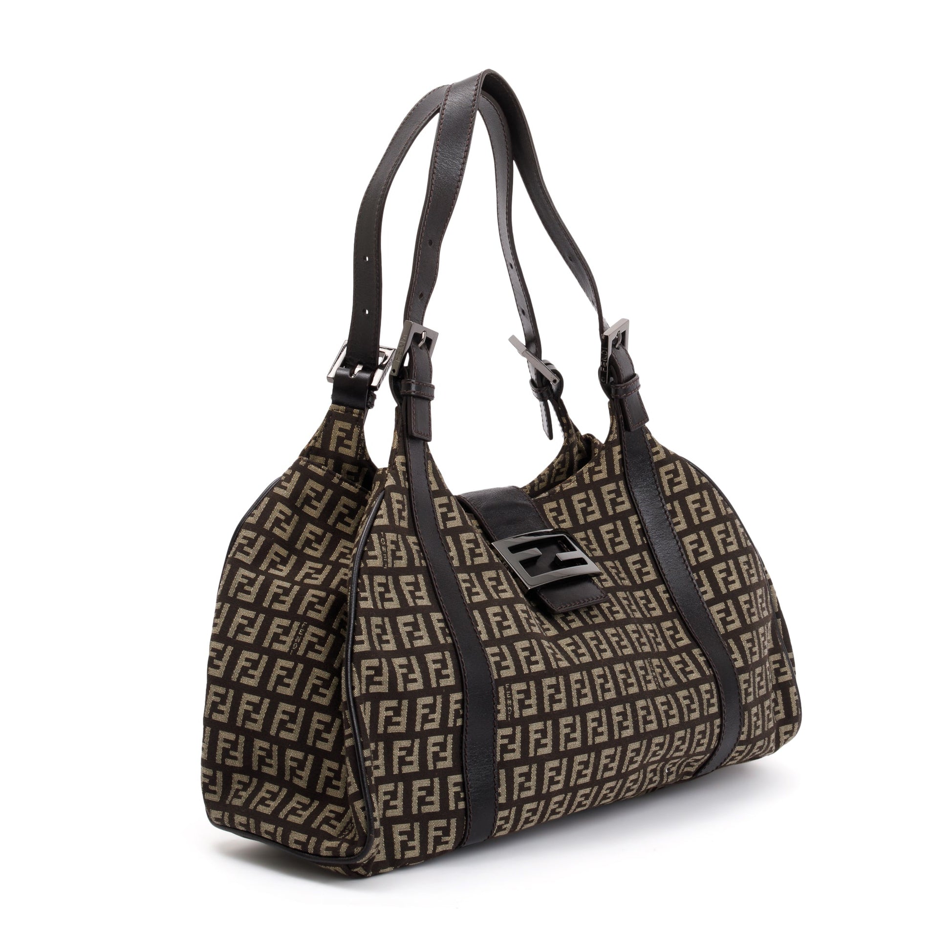 Fendi Brown Leather-Trimmed Zucchino Shoulder Bag