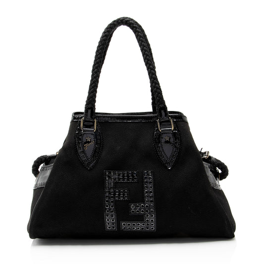 Fendi Canvas Patent Leather Perforated FF Du Jour Tote