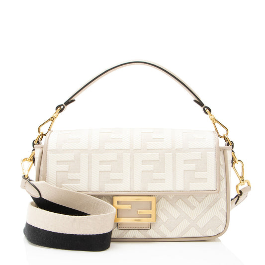 Fendi FF Embroidered Canvas Baguette Shoulder Bag