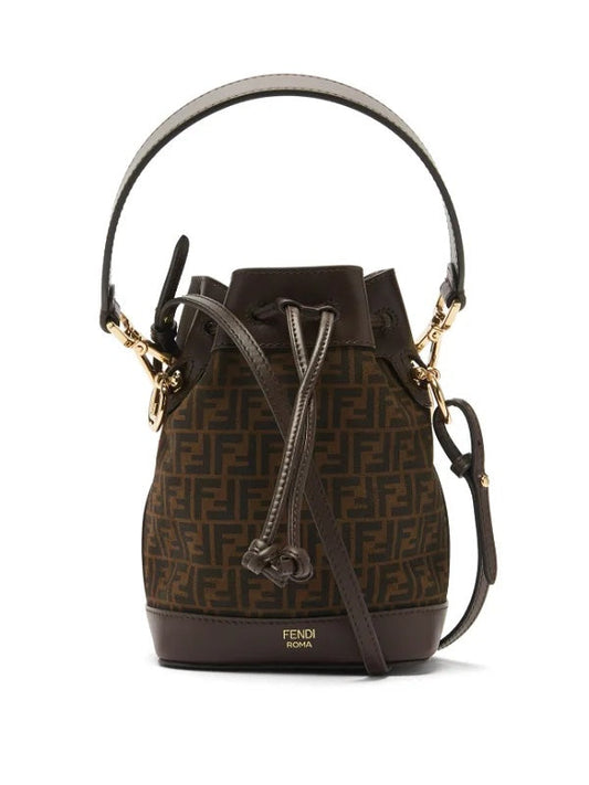 FENDI FF MINI SUEDE AND LEATHER MON TR SOR BUCKET BAG