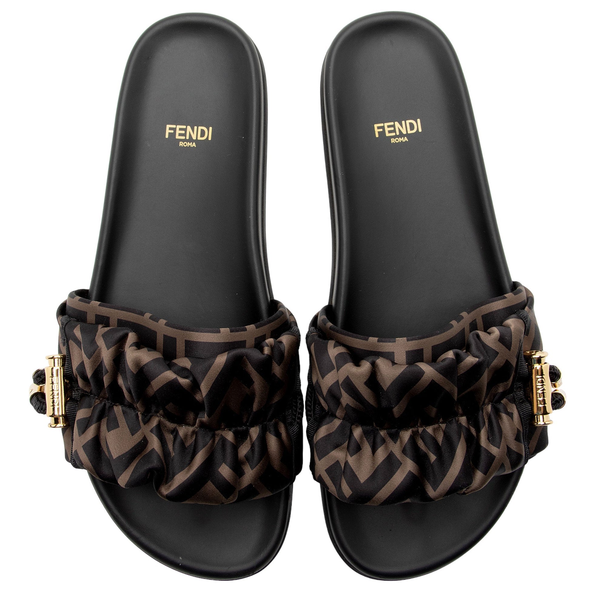 Fendi Satin FF Feel Slides - Size 8 / 38