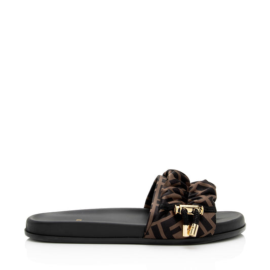 Fendi Satin FF Feel Slides - Size 8 / 38