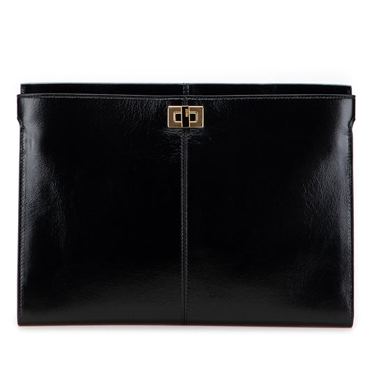Fendi Glazed Calfskin Slim Peekaboo Turn Lock Clutch