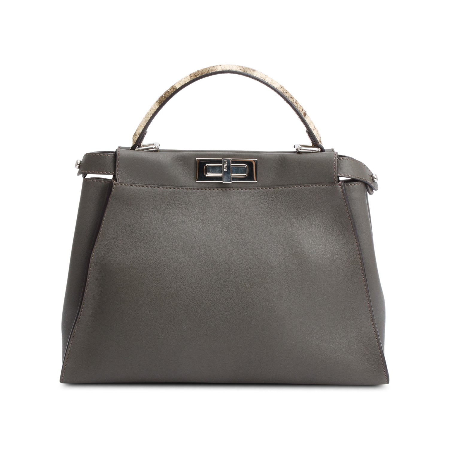 Fendi Grey Calfskin Leather Python Trim Medium Peekaboo Bag