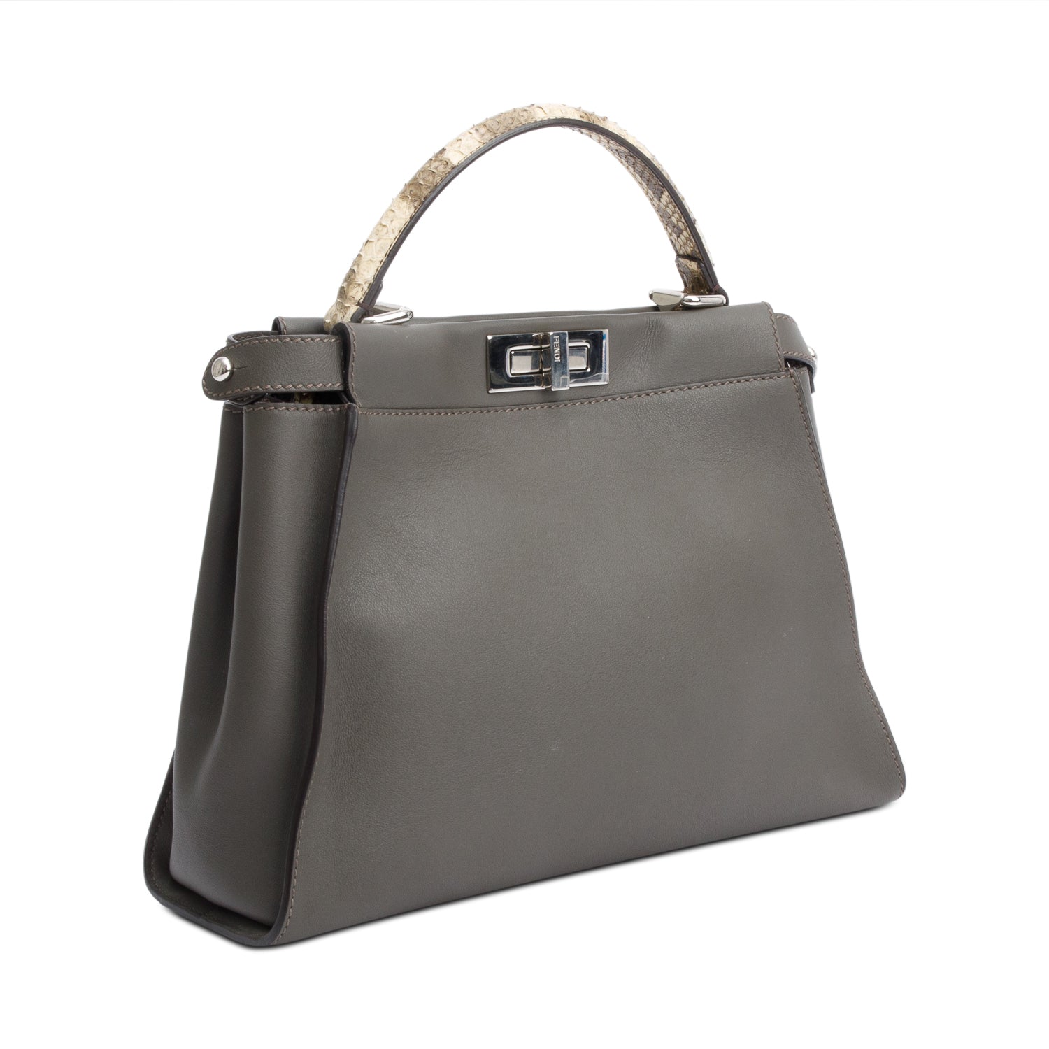 Fendi Grey Calfskin Leather Python Trim Medium Peekaboo Bag