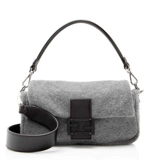 Fendi Knit Cashmere Baguette Shoulder Bag