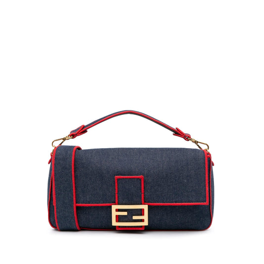 Fendi Large Denim Baguette Satchel