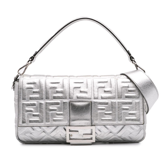 Fendi Large Zucca Embossed Leather Baguette Satchel