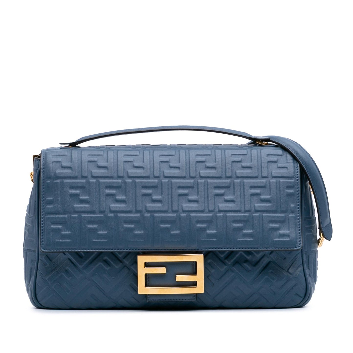 Fendi Large Zucca Embossed Leather Baguette Shoulder Bag