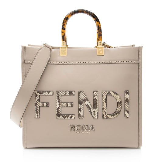 Fendi Leather Python Sunshine Medium Shopper Tote