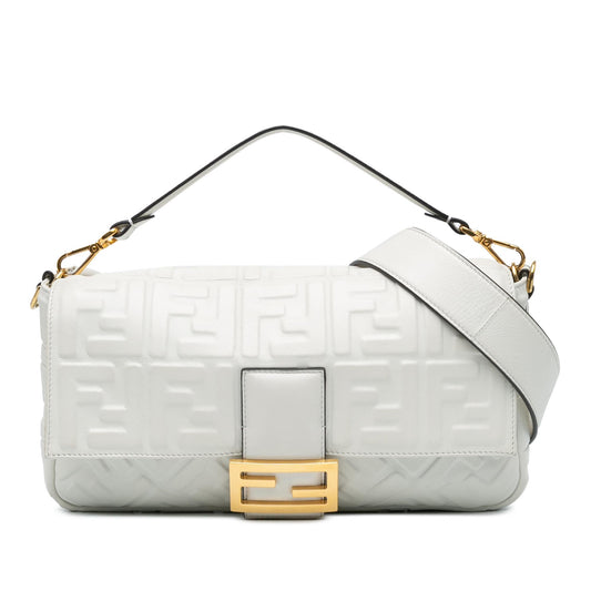 Fendi Medium Leather Embossed FF Baguette Satchel (SHG-agyb4y)