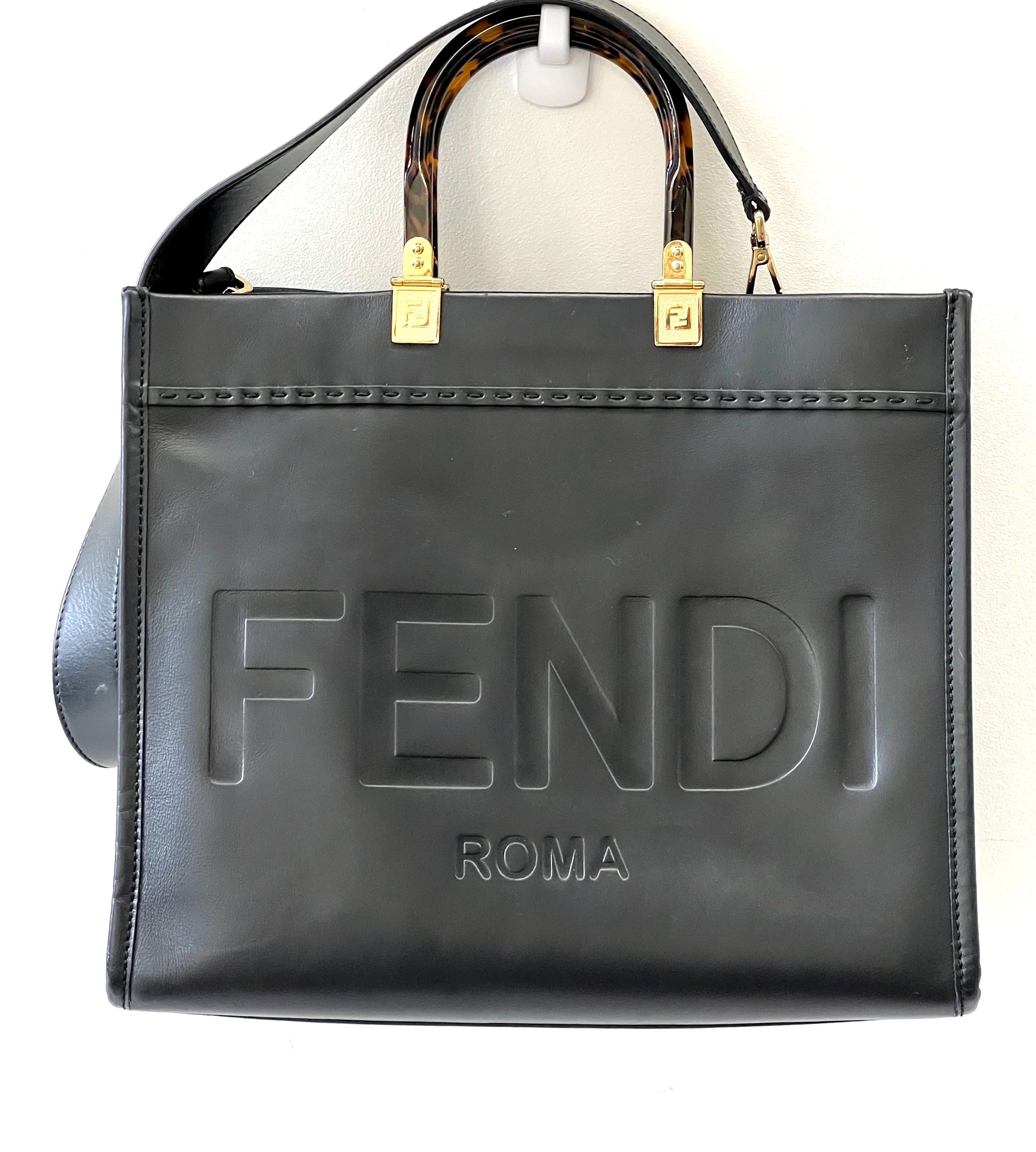 FENDI LEATHER SUNSHINE MEDIUM SHOPPER TOTE BAG