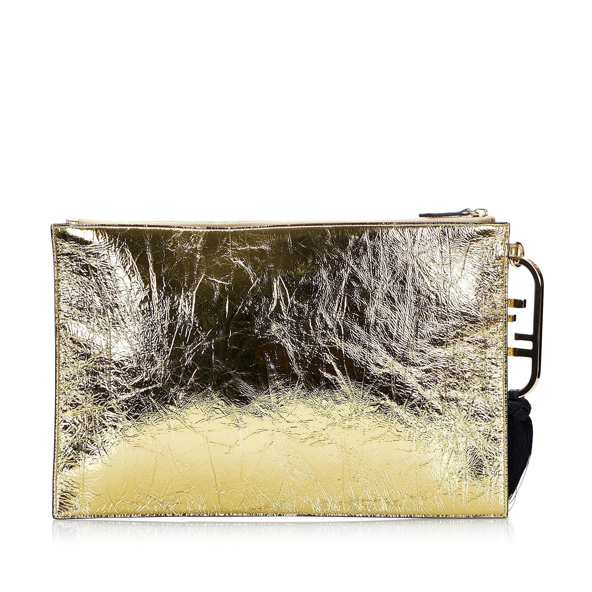 Fendi Metallic FF Tassel Clutch Bag