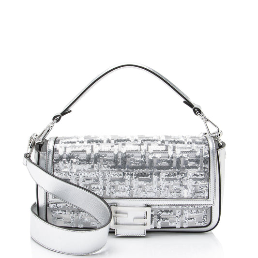 Fendi Metallic Leather FF Sequin PVC Baguette Medium Shoulder Bag