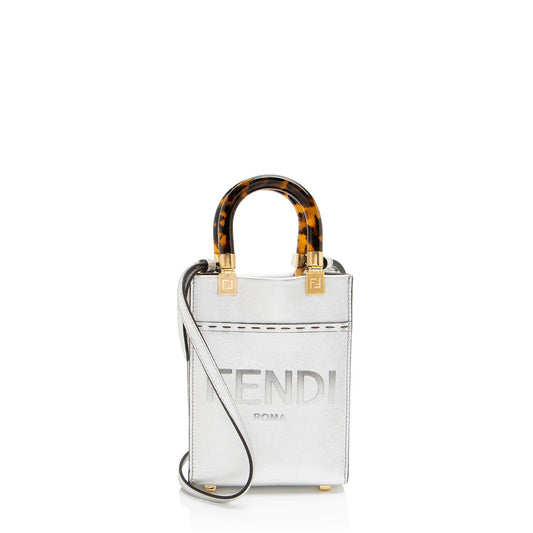Fendi Metallic Leather Sunshine Mini Shopper Tote