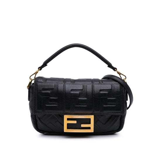 Fendi Mini Zucca Embossed Leather Baguette Satchel