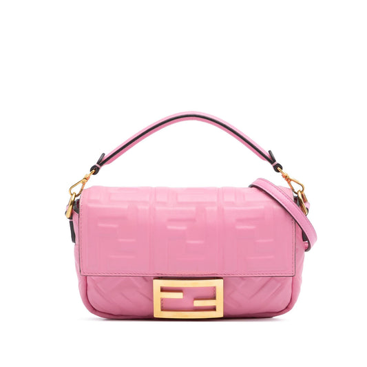 Fendi Mini Zucca Embossed Leather Baguette Satchel