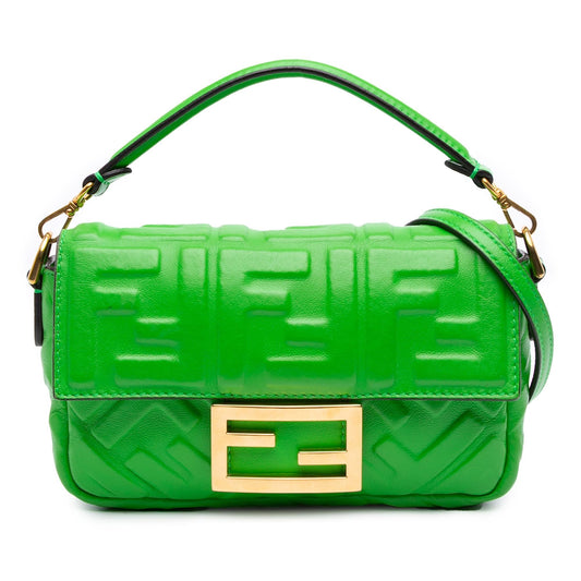 Fendi Mini Zucca Embossed Leather Baguette Satchel