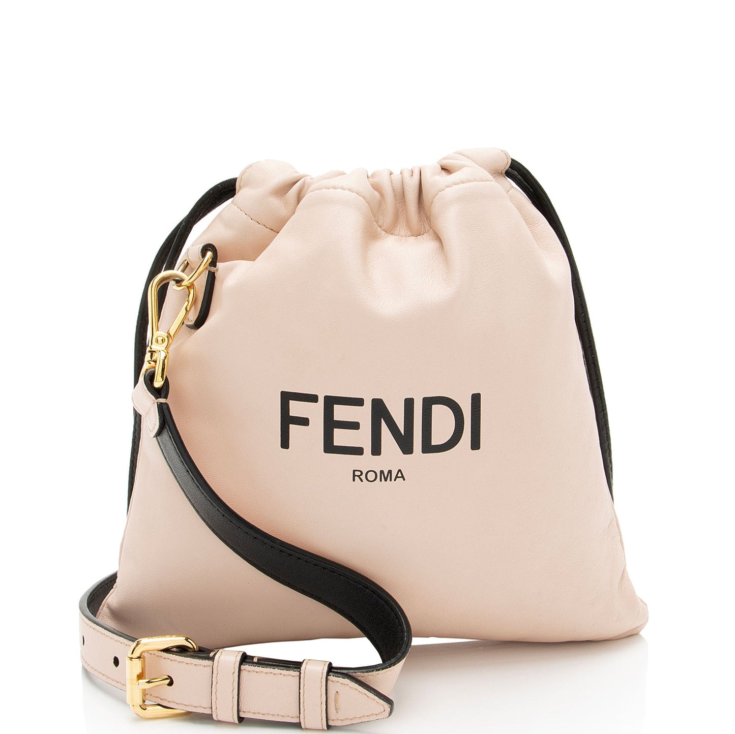 Fendi Nappa Leather Logo Drawstring Shoulder Bag