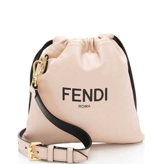 Fendi Nappa Leather Logo Drawstring Shoulder Bag