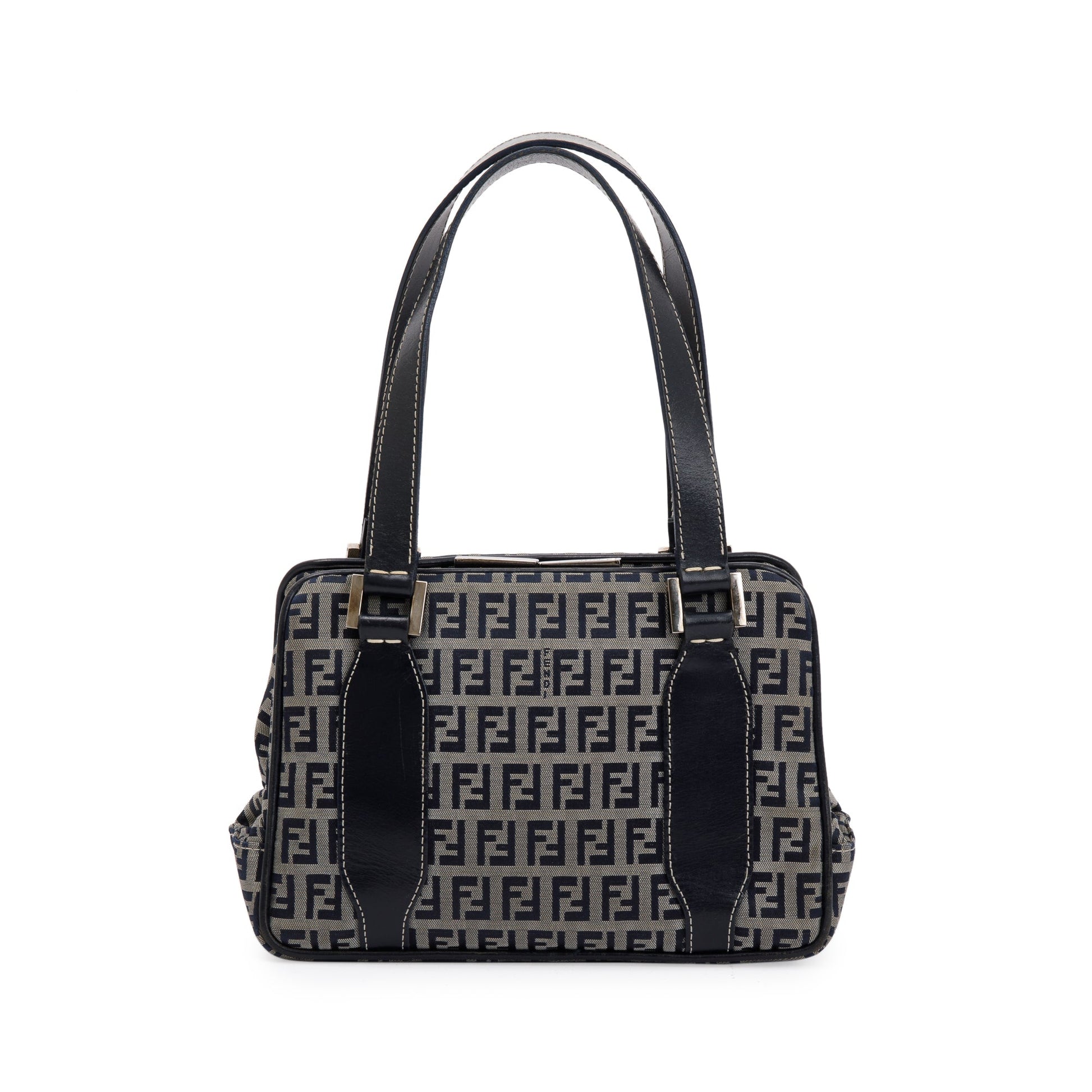 Fendi Navy FF Zucchino Canvas Leather Trimmed Mini Tote