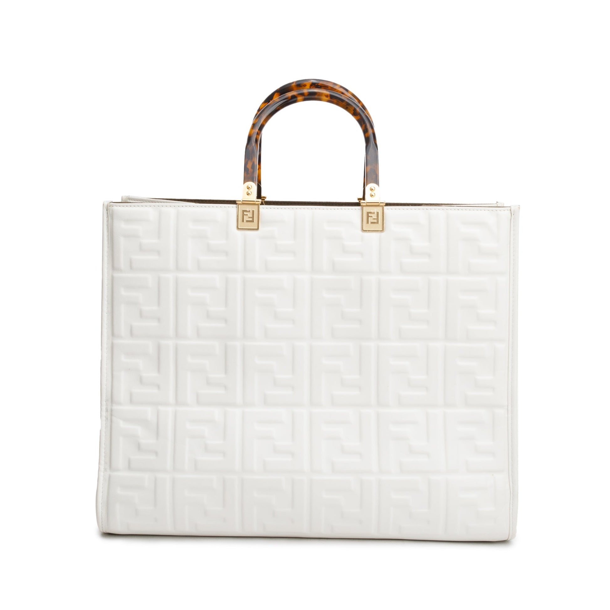 Fendi Off White Zucca FF Leather Medium Sunshine Tote Bag
