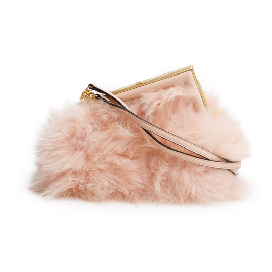 Fendi Pink Nappa Leather Fox Fur Small Fendi First Bag