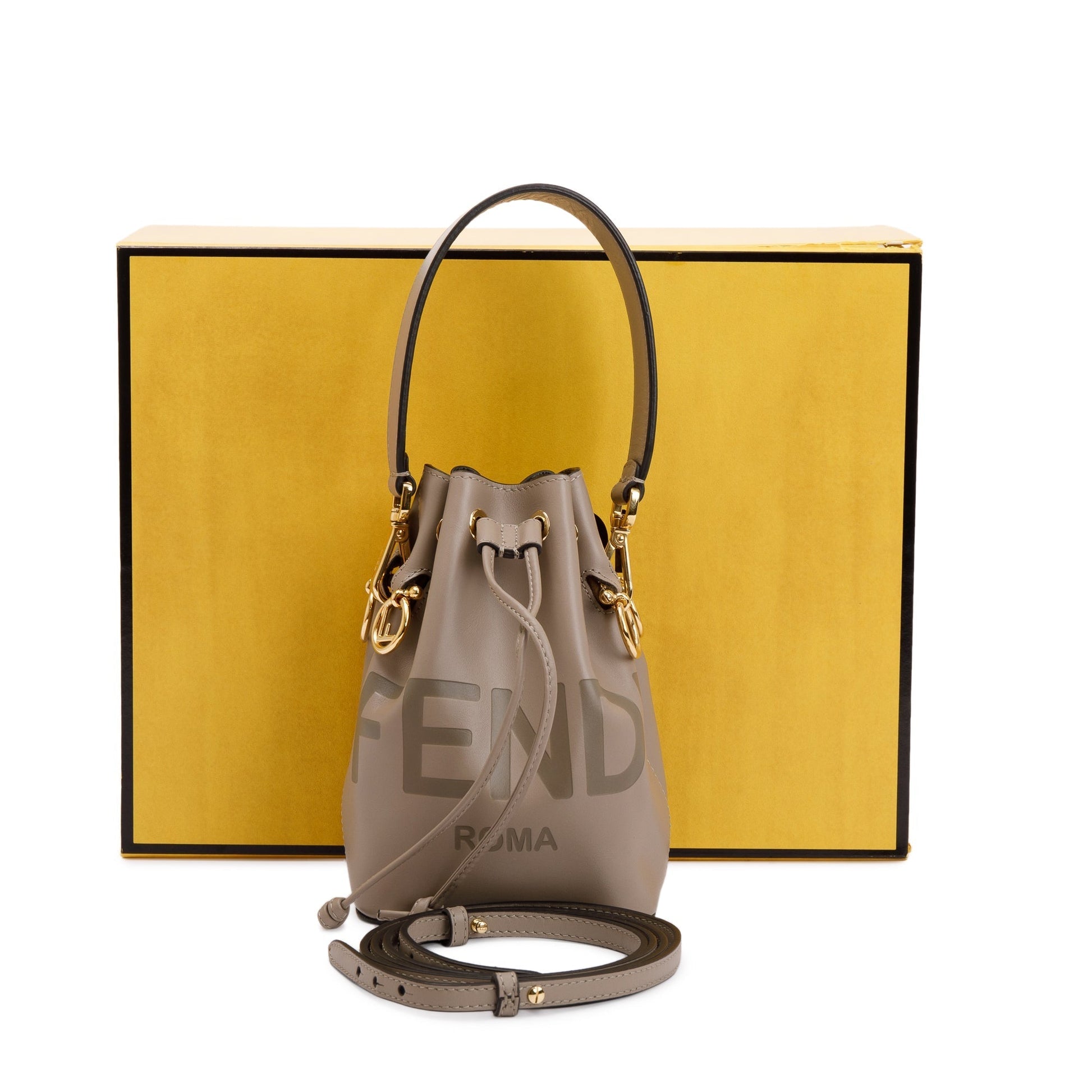 Fendi Taupe Calskin Leather Mini Mon Tresor Bucket Bag