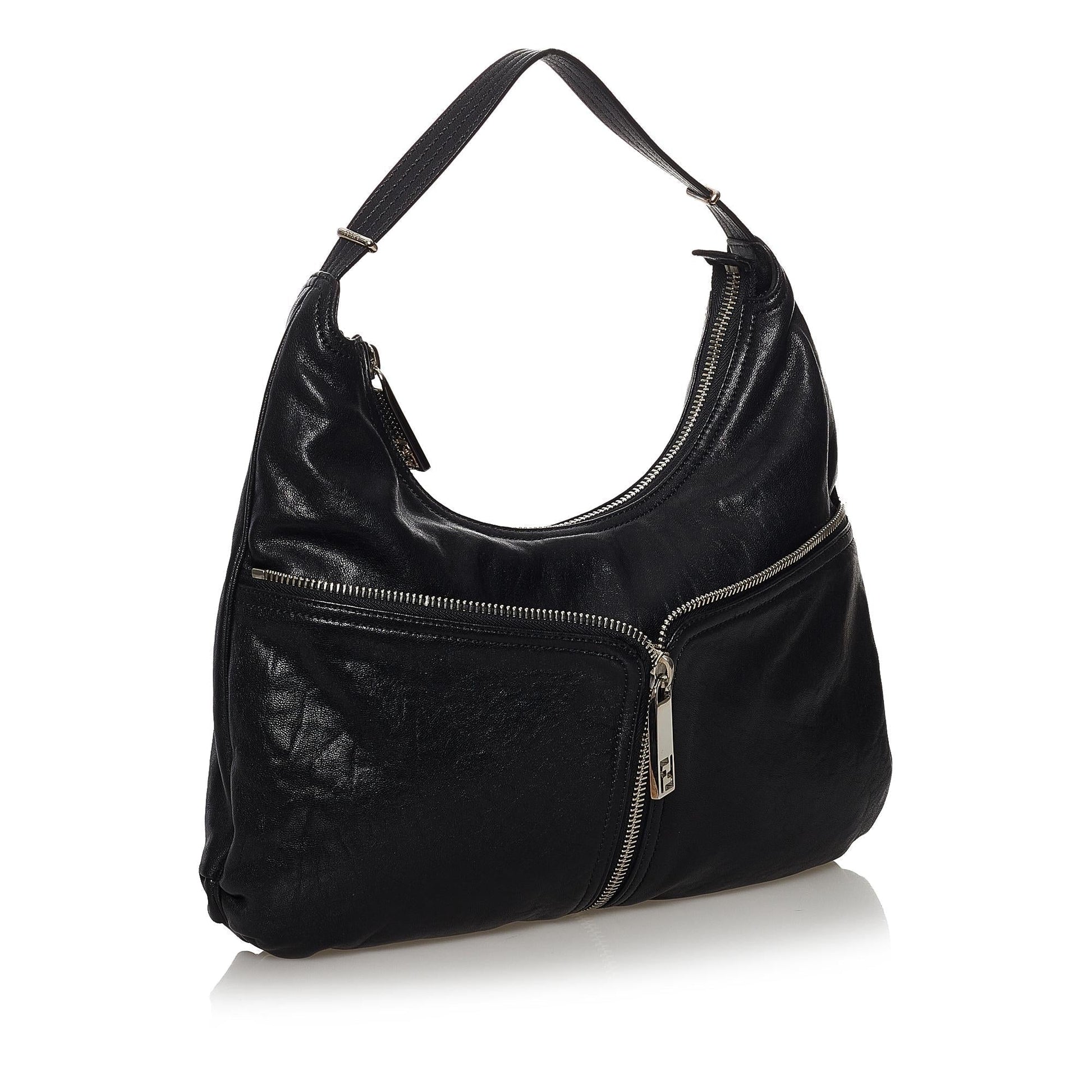 Fendi Unzipped Leather Hobo Bag