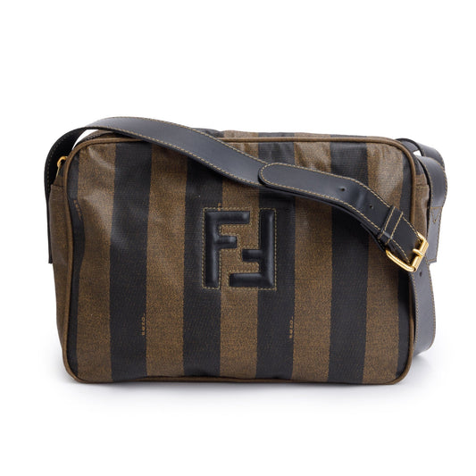 Fendi Brown Pequin Coated Canvas Crossbody Bag