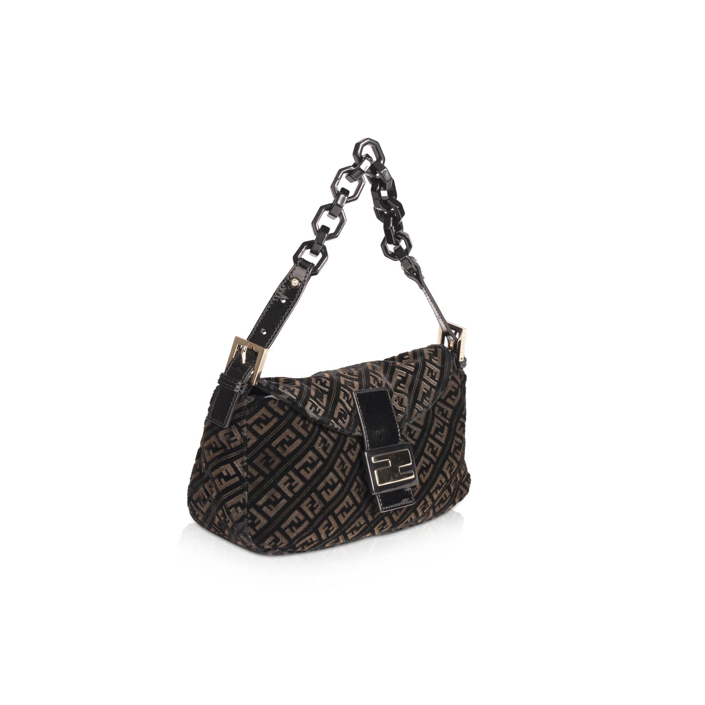 Fendi Velvet Zucca Resin Baguette Flap Bag