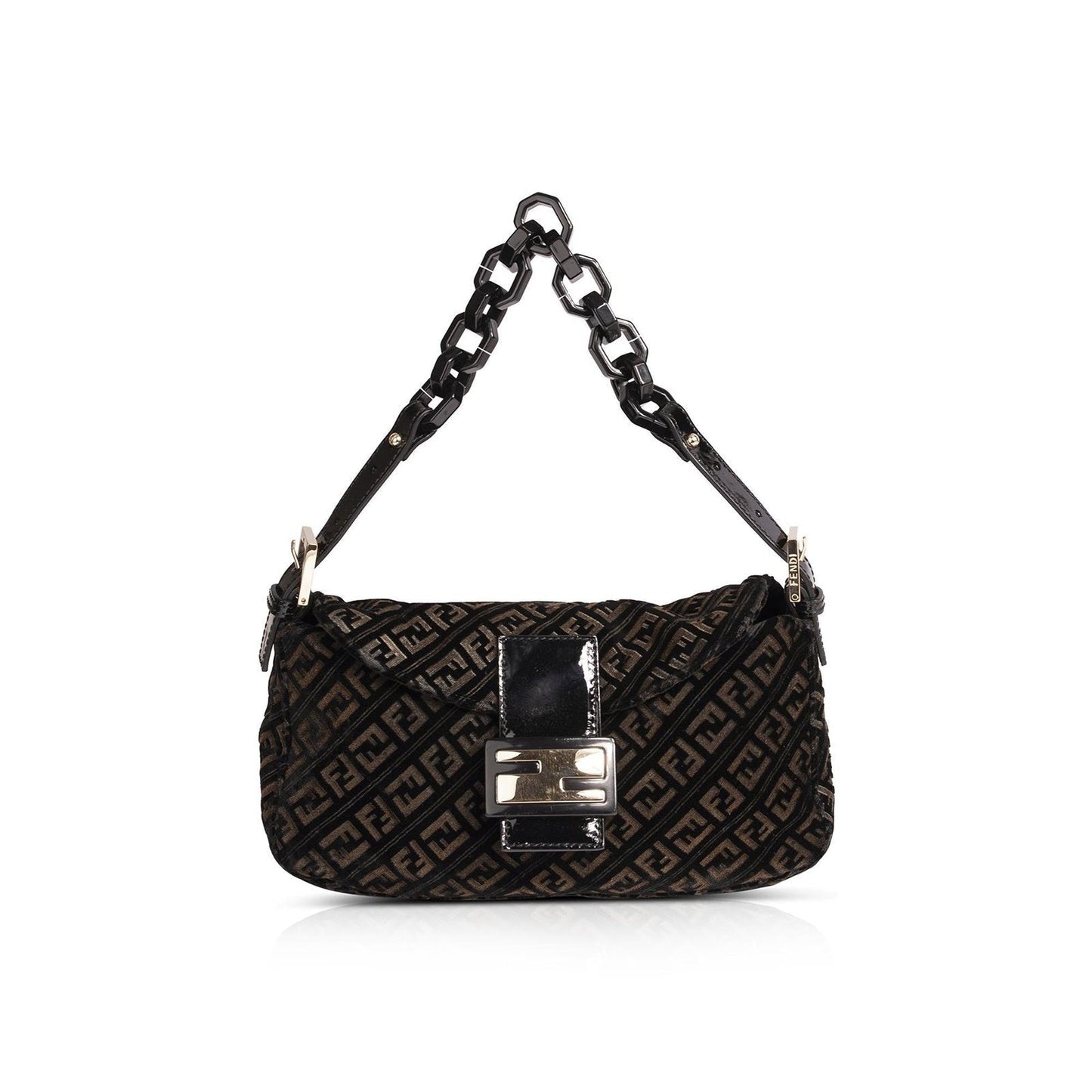 Fendi Velvet Zucca Resin Baguette Flap Bag