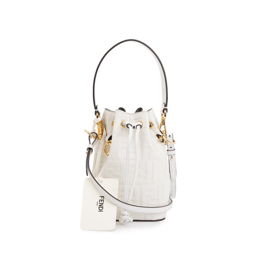 Fendi White FF Embossed Calfskin Leather Mini Mon Tresor Bucket Bag