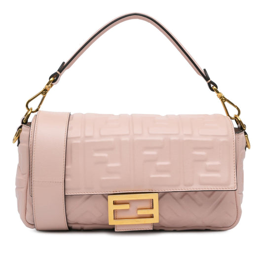Fendi Zucca Embossed Leather Baguette Satchel