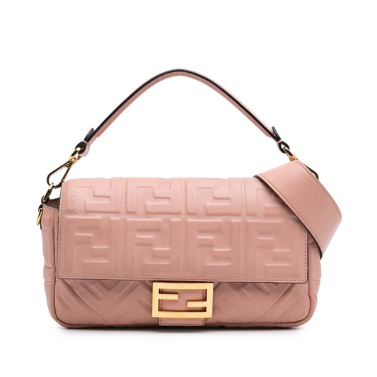 Fendi Zucca Embossed Leather Baguette Satchel