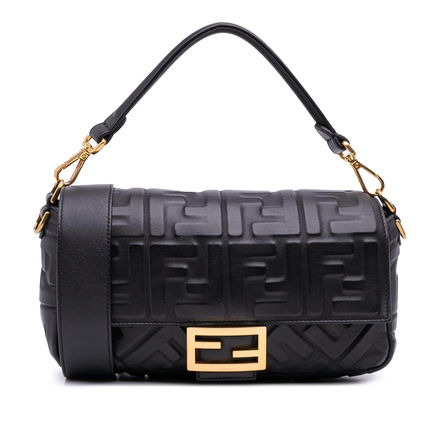 Fendi Zucca Embossed Leather Baguette Satchel