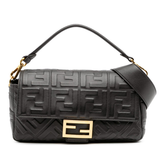 Fendi Zucca Embossed Leather Baguette Satchel