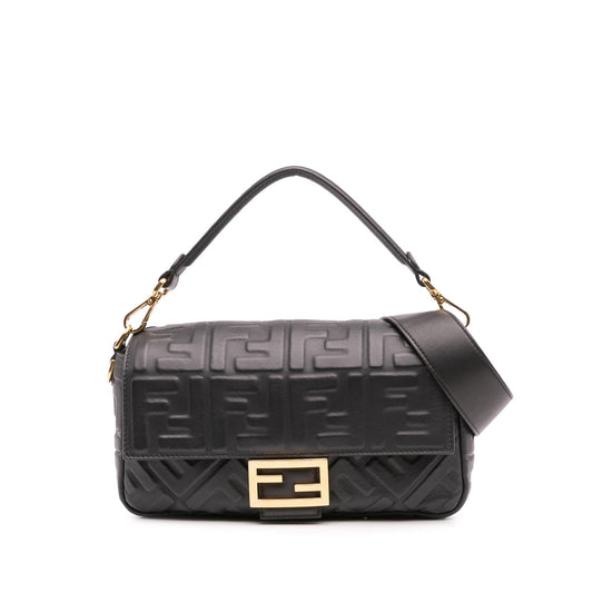 Fendi Zucca Embossed Leather Baguette Satchel