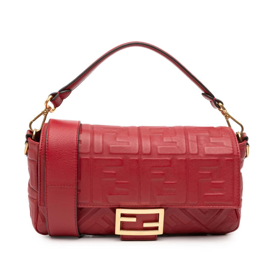 Fendi Zucca Embossed Leather Baguette Satchel