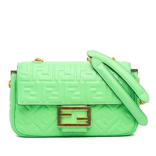 Fendi Zucca Embossed Leather Chain Midi Baguette