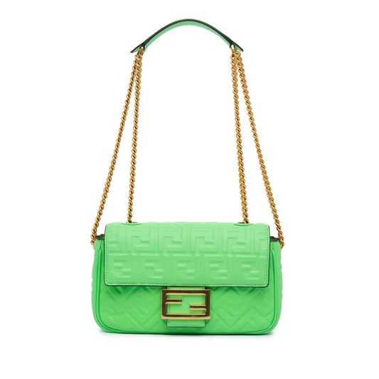 Fendi Zucca Embossed Leather Chain Midi Baguette